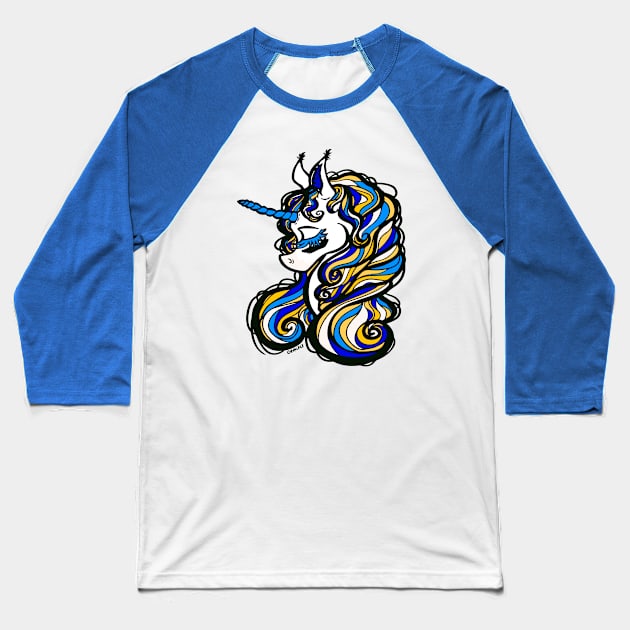 LA Football Unicorn Baseball T-Shirt by Jan Grackle